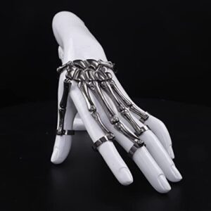 Sither Metal Skeleton Bracelet Halloween Accessories Ghost Claw Gothic Finger Wristband Skull Fingers on Party (black)