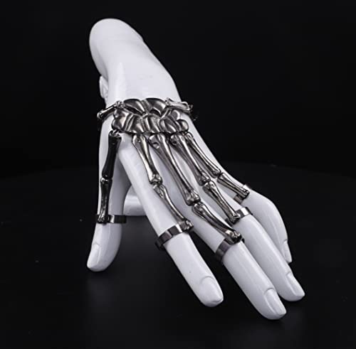 Sither Metal Skeleton Bracelet Halloween Accessories Ghost Claw Gothic Finger Wristband Skull Fingers on Party (black)