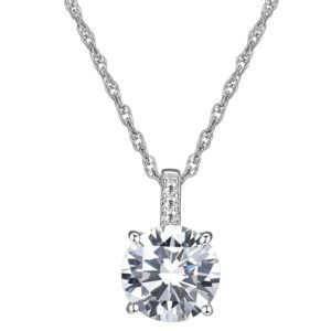 diamonlite 2 ct round cz 925 sterling silver necklace for women - 18" + 2" cubic zirconia necklace, round cubic zirconia pendant necklace, sterling silver cz necklace, womens cubic zirconia necklace