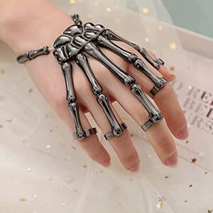 Sither Metal Skeleton Bracelet Halloween Accessories Ghost Claw Gothic Finger Wristband Skull Fingers on Party (black)