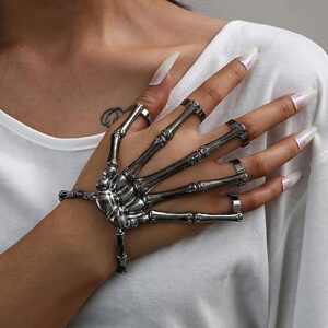 Sither Metal Skeleton Bracelet Halloween Accessories Ghost Claw Gothic Finger Wristband Skull Fingers on Party (black)