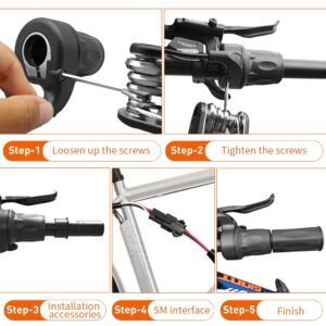 HUDAMZKY Electric Bicycle Right Handle 20X Half Twist Throttle 24V 36V 48V 60V 72V SM/Waterproof Connector for E Bikes or Folding Electric Scooter