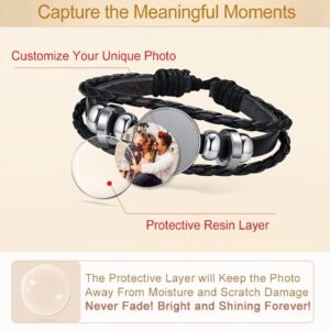 Custom4U Personalized Photo Bracelets PU Braided Leather Charm Photo Bracelets Women Men Christmas Gifts