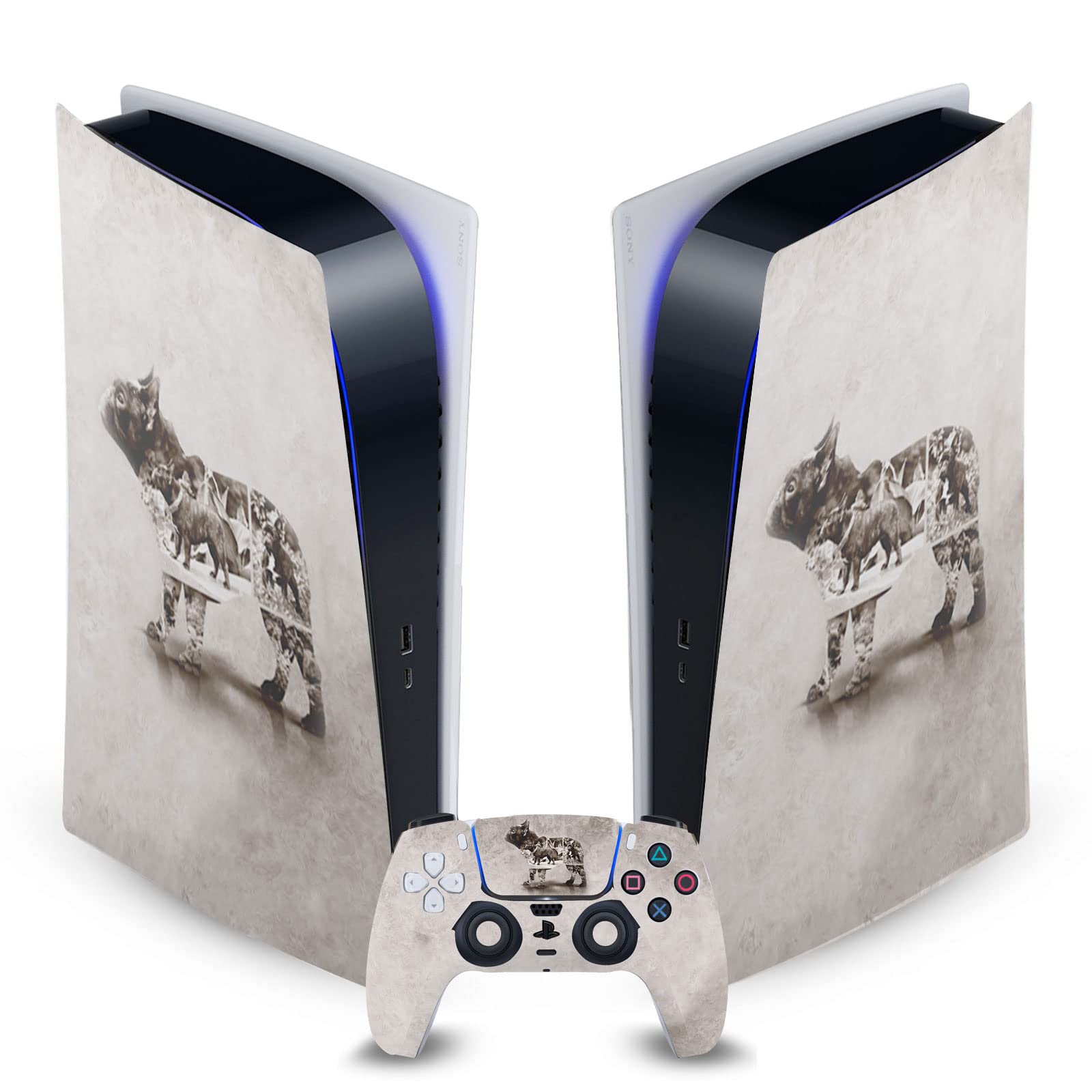 Vintage French Bulldog Matte Vinyl Faceplate Sticker Gaming Skin Case Cover Compatible with Sony Playstation 5 PS5 Digital Edition Console and DualSense Controller