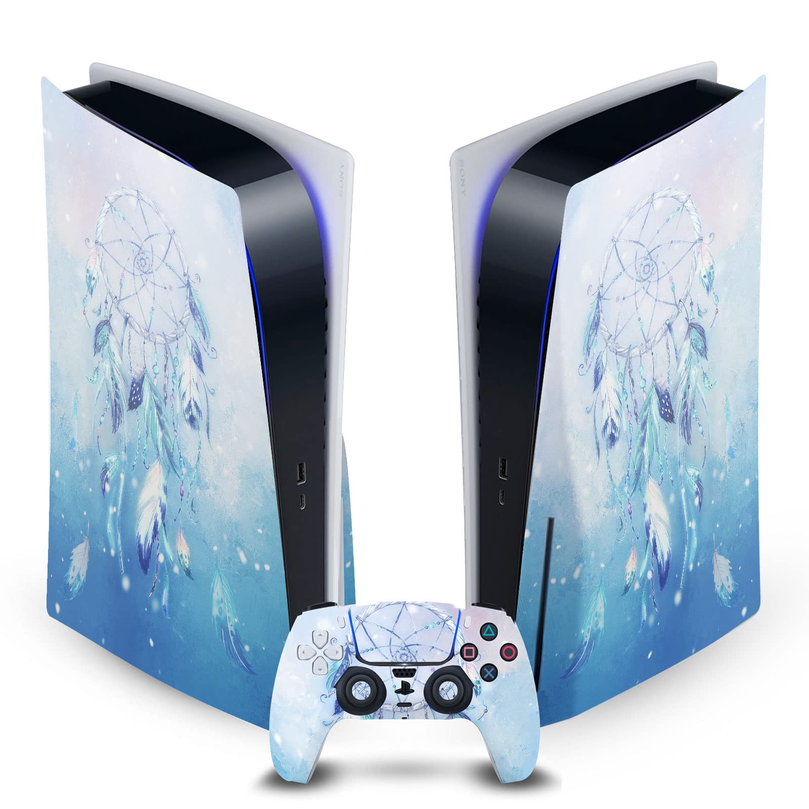 Head Case Designs Officially Licensed Simone Gatterwe Blue Dreamcatcher Art Mix Vinyl Faceplate Gaming Skin Decal Compatible with Sony Playstation 5 PS5 Disc Edition Console & DualSense Controller