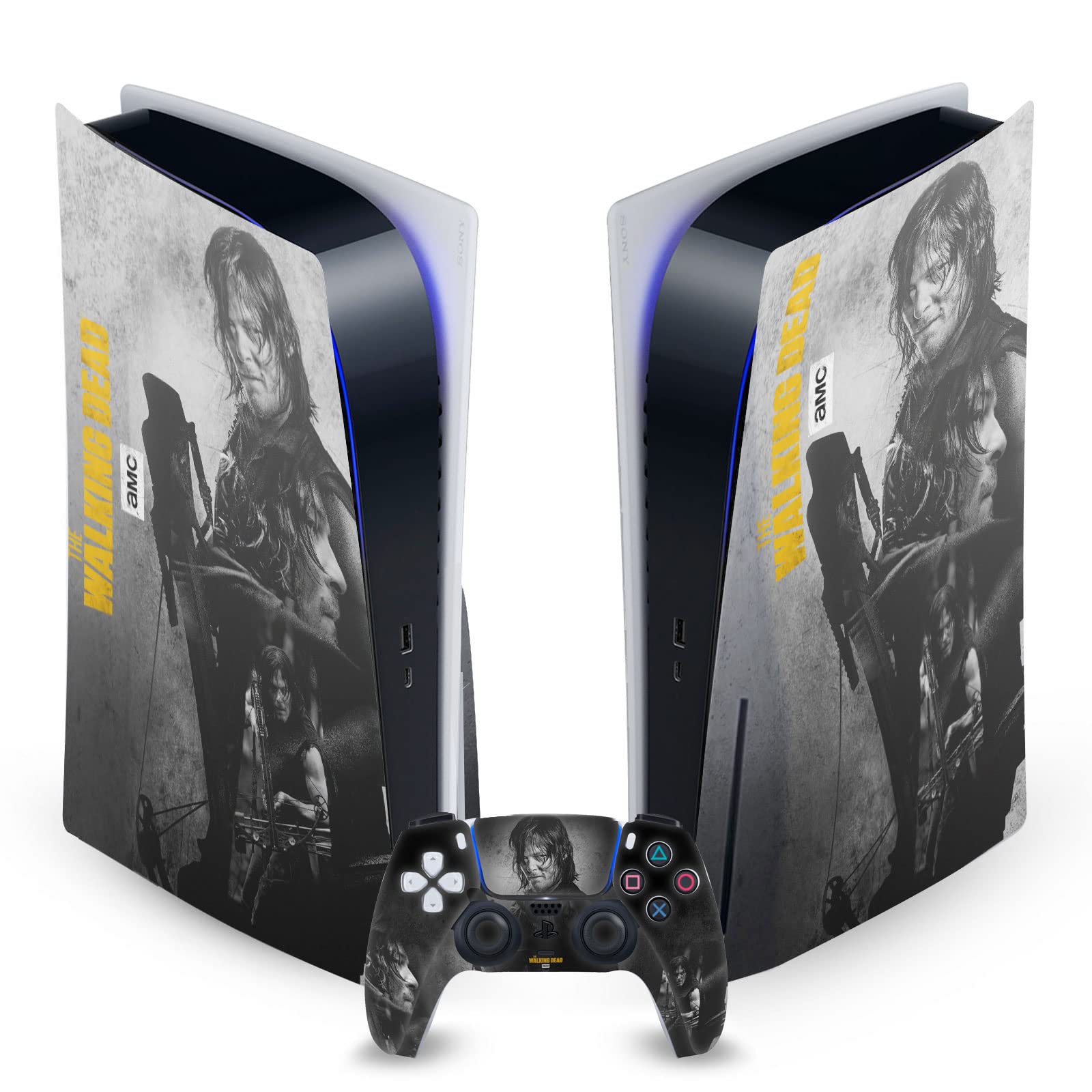 Daryl Double Exposure Daryl Dixon Graphics Matte Vinyl Faceplate Sticker Gaming Skin Case Cover Compatible with Sony Playstation 5 PS5 Disc Edition Console & DualSense Controller