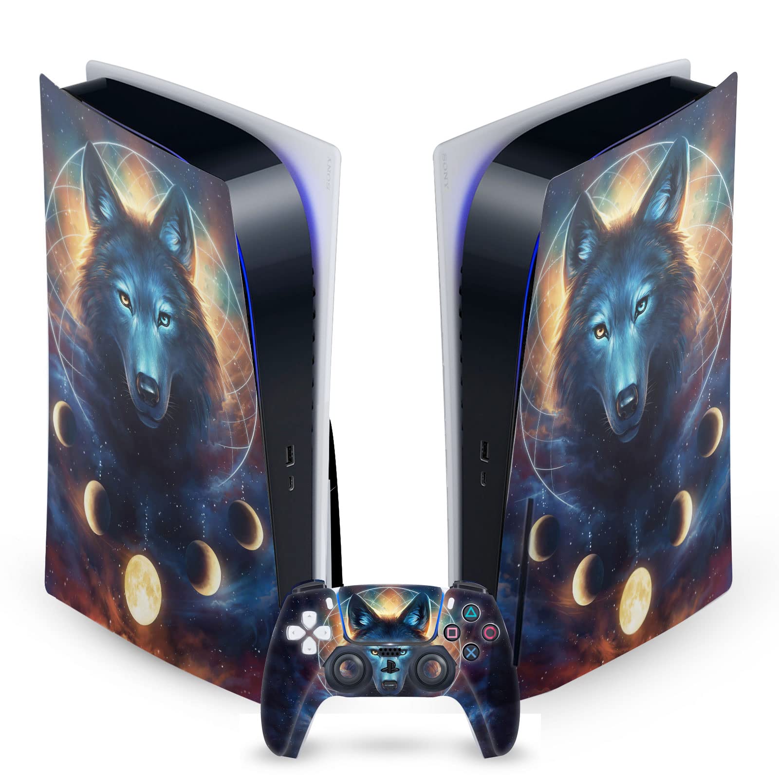 Dreamcatcher Wolf Art Mix Vinyl Faceplate Sticker Gaming Skin Case Cover Compatible with Sony Playstation 5 PS5 Disc Edition Console & DualSense Controller