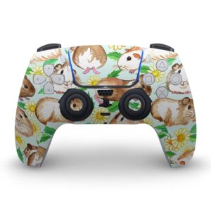 Guinea Pigs and Daisies in Watercolour On Mint Art Mix Matte Vinyl Faceplate Sticker Gaming Skin Case Cover Compatible with Sony Playstation 5 PS5 Disc Edition Console & DualSense Controller