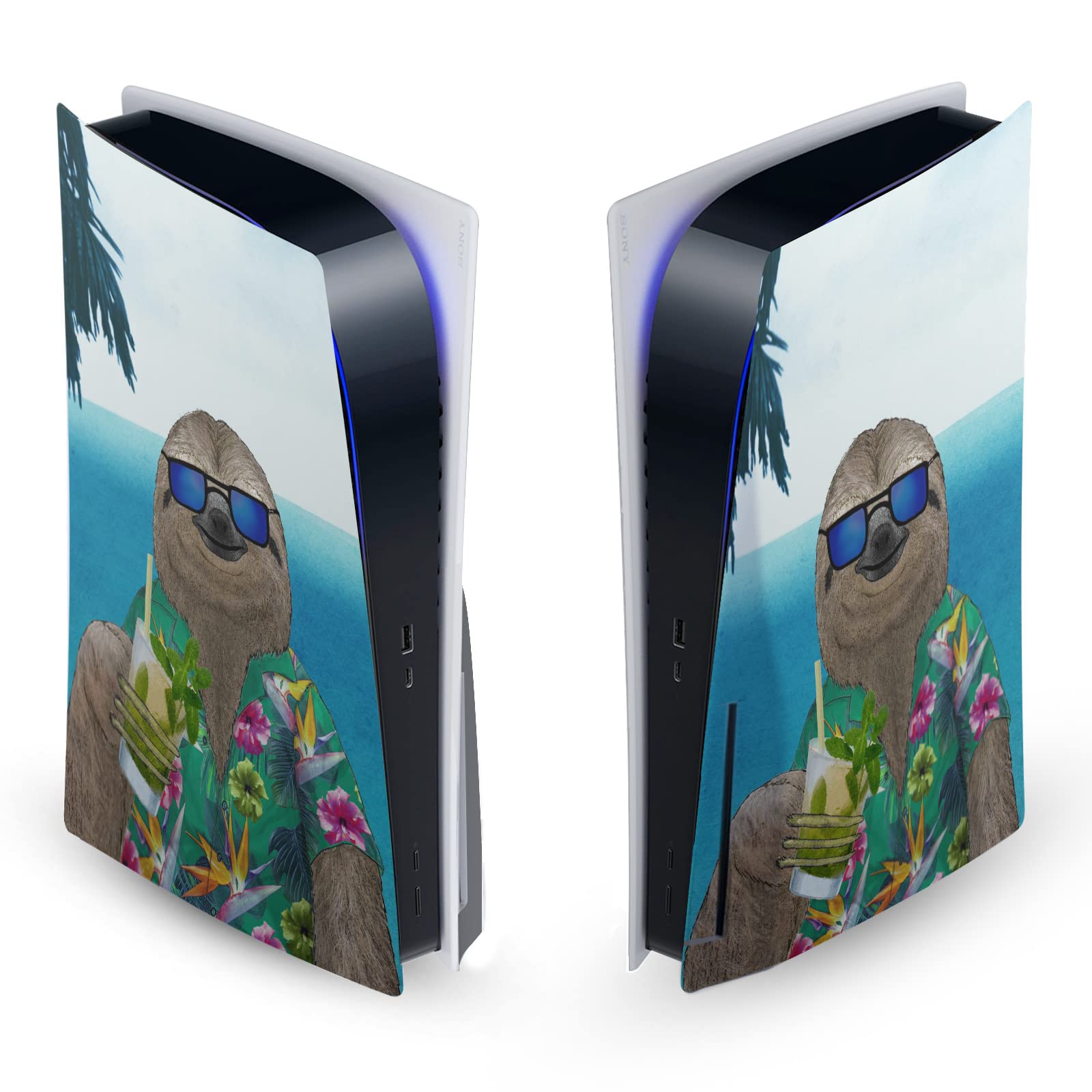 Head Case Designs Officially Licensed Barruf Sloth in Summer Art Mix Vinyl Faceplate Sticker Gaming Skin Case Cover Compatible with Sony Playstation 5 PS5 Disc Edition Console