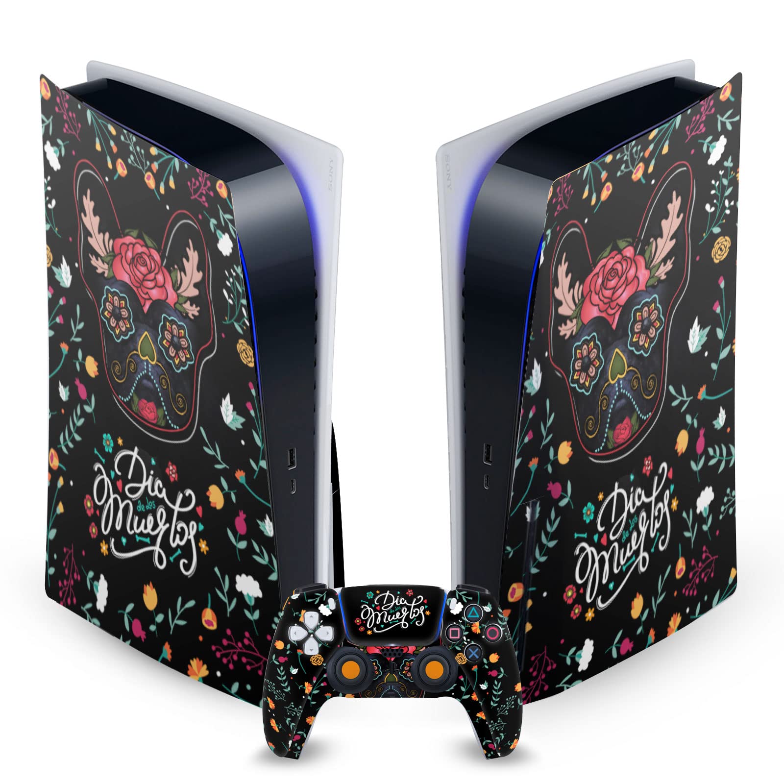 Day of The Dead French Bulldog Vinyl Faceplate Sticker Gaming Skin Case Cover Compatible with Sony Playstation 5 PS5 Disc Edition Console & DualSense Controller