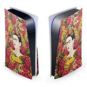 Head Case Designs Officially Licensed Frida Kahlo Portrait Pattern Floral Vinyl Faceplate Sticker Gaming Skin Case Cover Compatible with Sony Playstation 5 PS5 Disc Edition Console