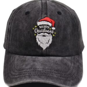 KKMKSHHG Merry Christmas Hat for Men Women, Funny Gifts, Embroidered Adjustable Denim Distressed Washed Santa Baseball Cap