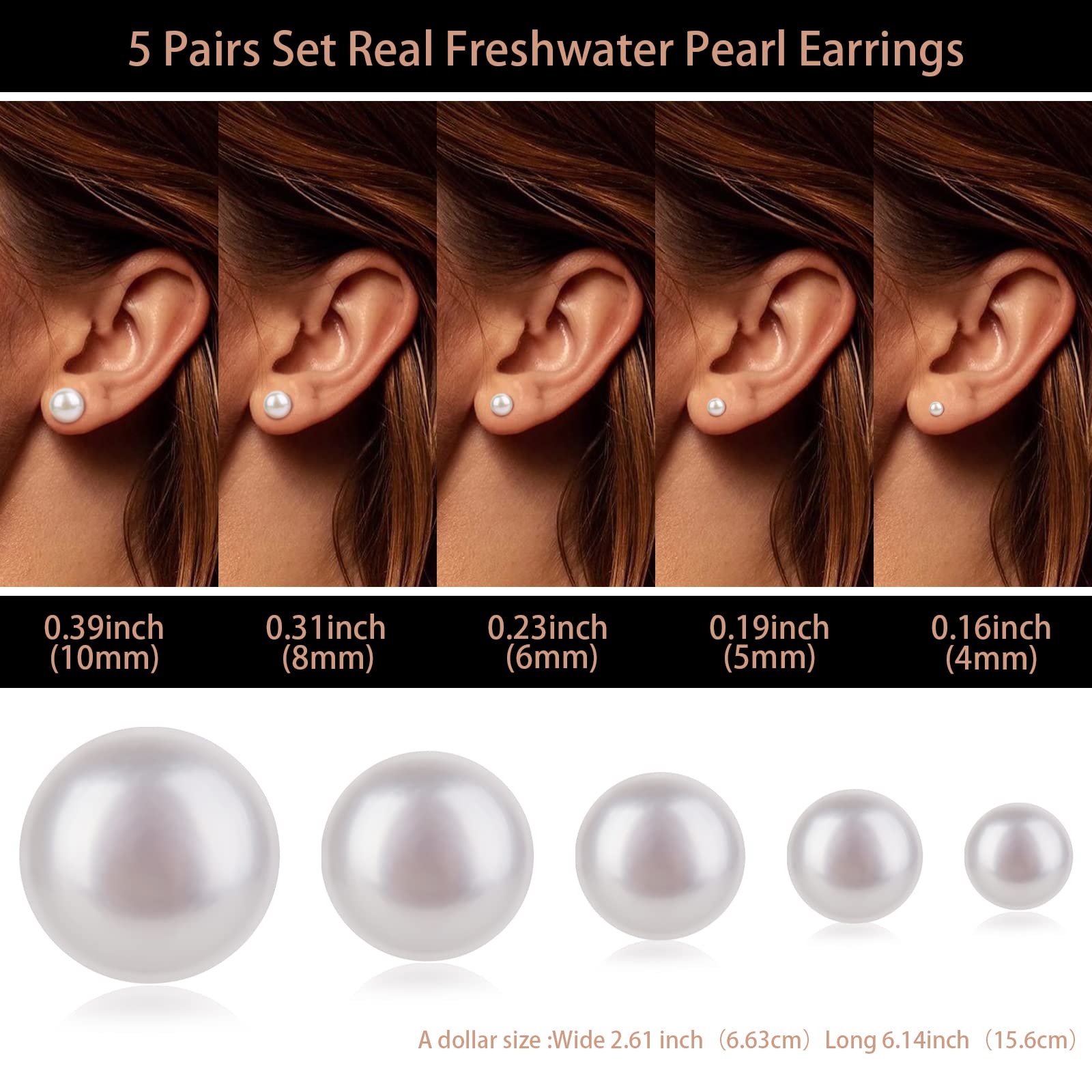 Freshwater Baroque Pearl Stud Sterling Silver Earrings for Women, Hypoallergenic white Cultured AAA+ Real Pearl Earrings Jewelry Set Weeding Gifts