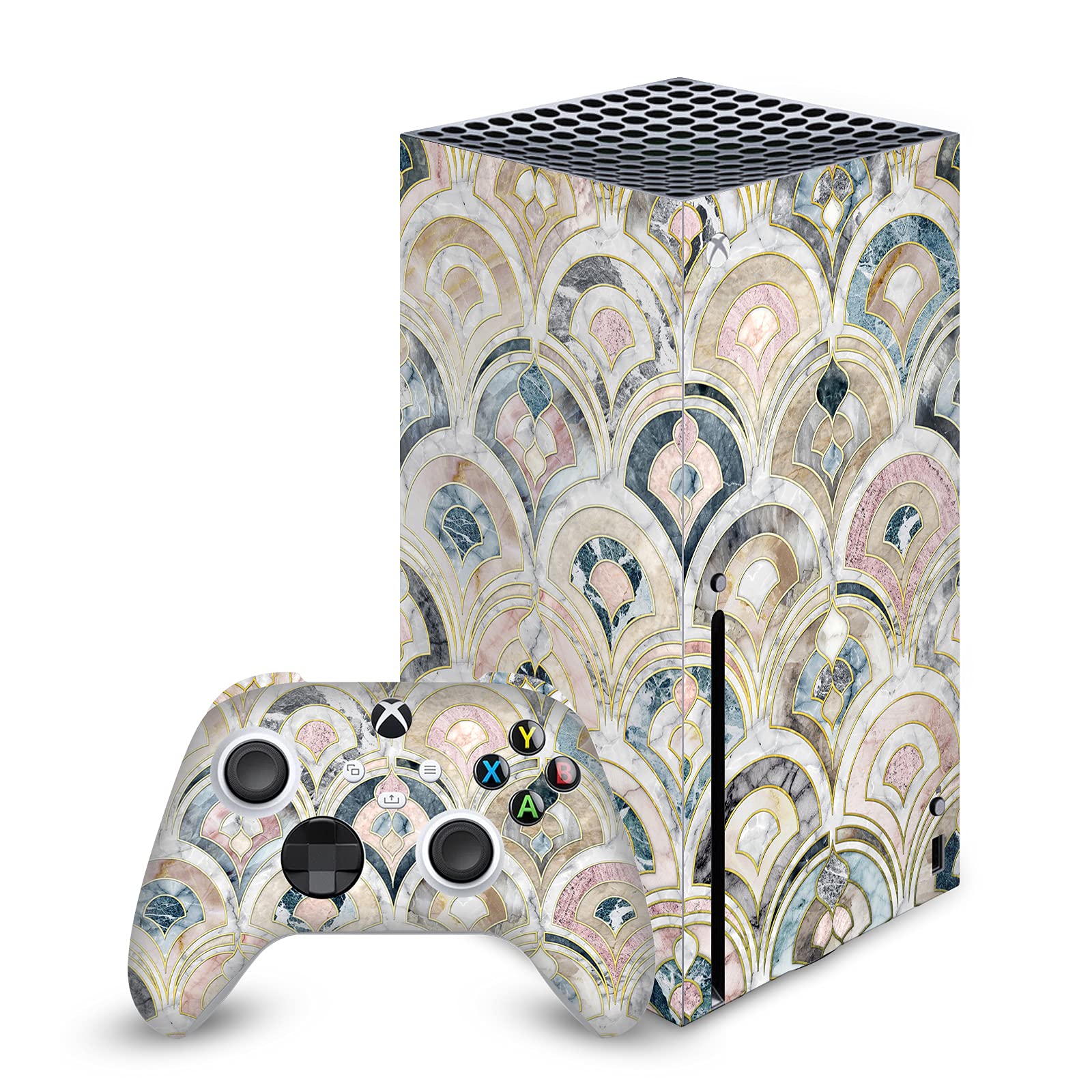 Head Case Designs Officially Licensed Micklyn Le Feuvre Art Deco Tiles in Soft Pastels Art Mix Matte Vinyl Sticker Gaming Skin Case Cover Compatible with Xbox Series X Console and Controller Bundle