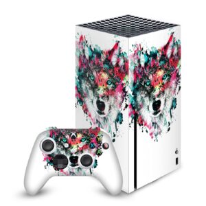 head case designs officially licensed riza peker wolf art mix matte vinyl sticker gaming skin case cover compatible with xbox series x console and controller bundle