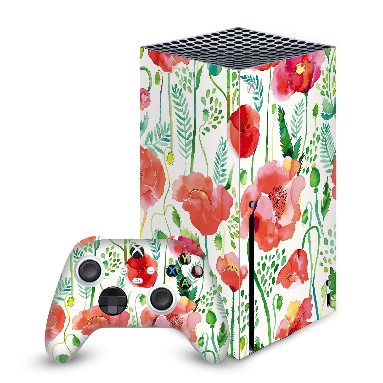 Head Case Designs Officially Licensed Ninola Red Flower Art Mix Vinyl Sticker Gaming Skin Decal Cover Compatible with Xbox Series X Console and Controller Bundle