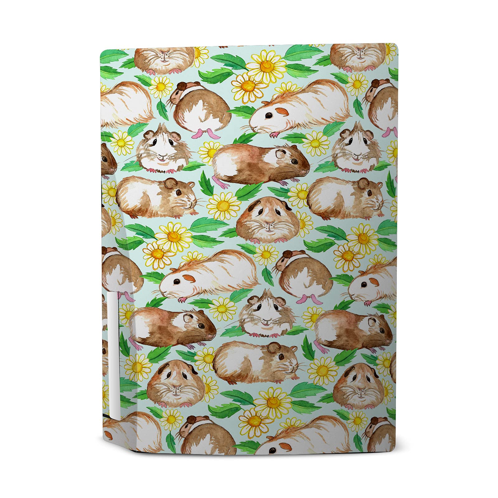 Guinea Pigs and Daisies in Watercolour On Mint Art Mix Vinyl Faceplate Sticker Gaming Skin Case Cover Compatible with Sony Playstation 5 PS5 Disc Edition Console