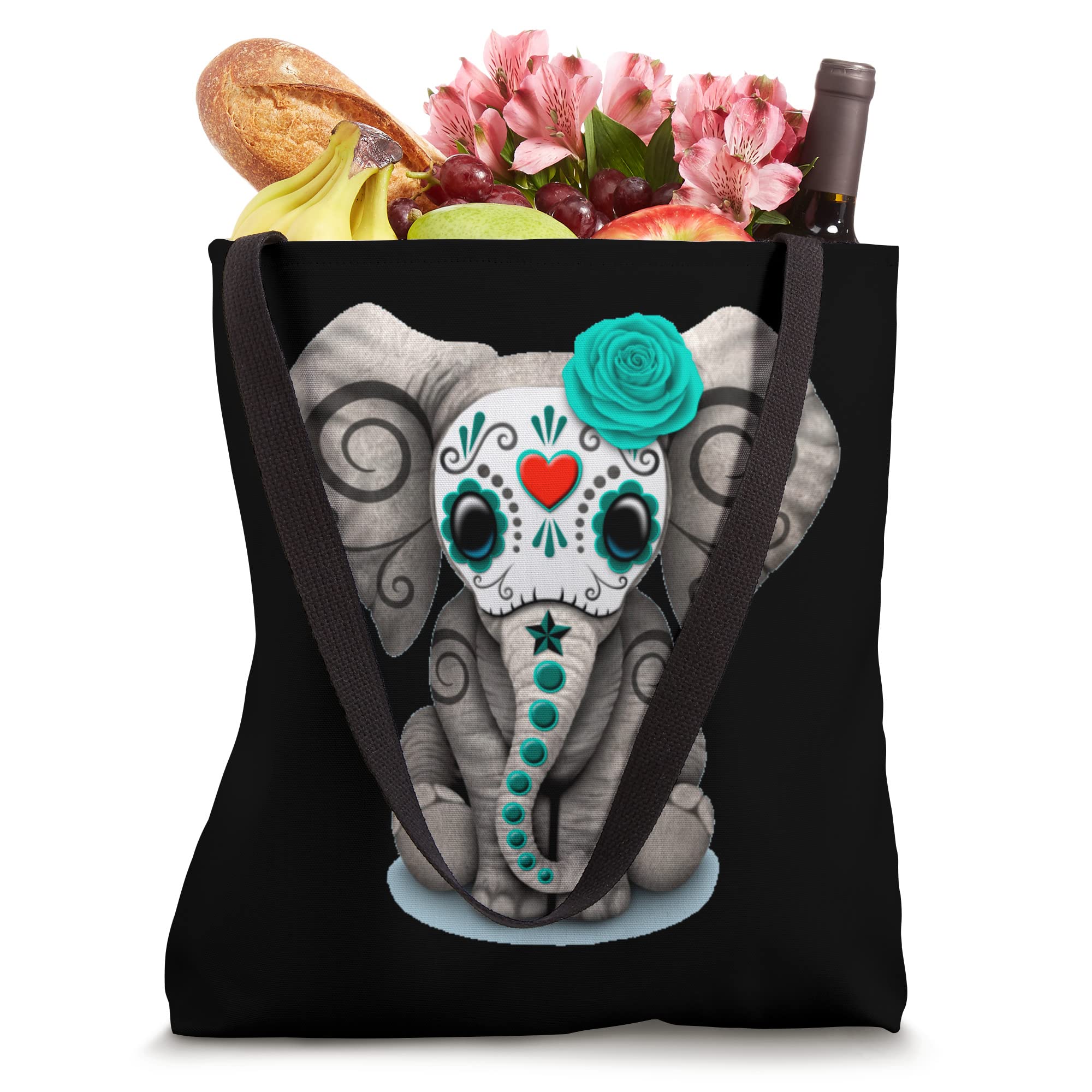 Sugar Skull Elephant Day Of The Dead Halloween Tote Bag