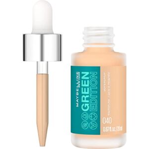 maybelline green edition superdrop tinted oil base makeup, adjustable natural coverage foundation formulated with jojoba & marula oil, 40, 1 count