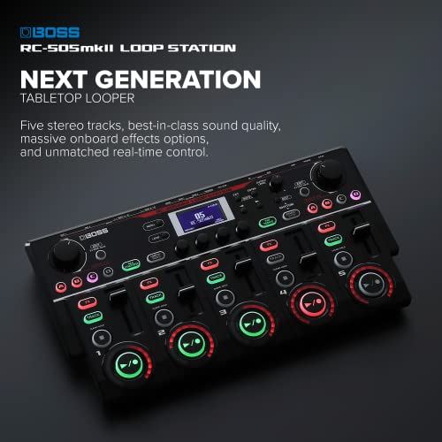 BOSS RC-505MKII Loop Station – The Industry Standard Tabletop Looper, Updated and Enhanced. Class-leading sound quality. Five simultaneous stereo phrase tracks. Input FX and Track FX sections.