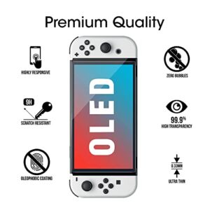 amFilm OneTouch Screen Protector Designed for Nintendo Switch OLED model 2021 - With Auto Alignment Kit, Bubble Free, Glass, 2 Pack