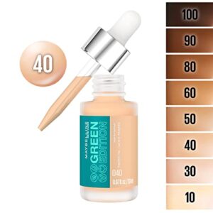 Maybelline Green Edition Superdrop Tinted Oil Base Makeup, Adjustable Natural Coverage Foundation Formulated With Jojoba & Marula Oil, 40, 1 Count