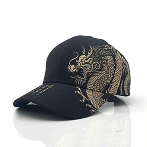 ZRSYH Baseball Cap Chinese Dragon Hat Embroidered Hats Stylish Hip Hop Hats Adjustable Baseball Cap Retro Chinese Style Baseball Cap,Black