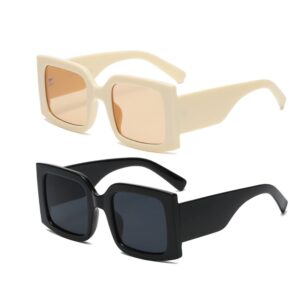 YAMEIZE Vintage Oversized Sunglasses for Women Men Trendy Square Frame UV400 Protection Sun Glasses (Beige + Black)