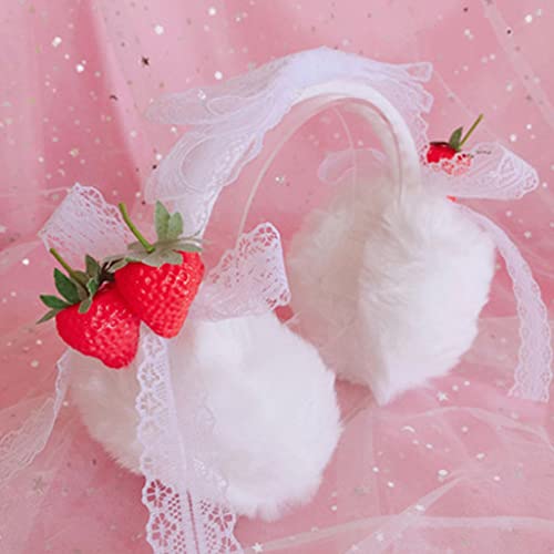 kaixinbukaixin Ear Muffs Cat Ear White Strawberry Black Lolita Cute Ear Muffs Winter Ear Warmers Faux Fur Outdoor Ear Covers,Black Strawberry