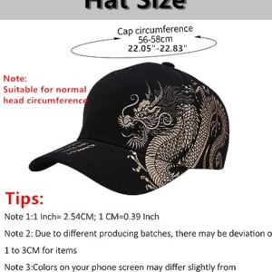 ZRSYH Baseball Cap Chinese Dragon Hat Embroidered Hats Stylish Hip Hop Hats Adjustable Baseball Cap Retro Chinese Style Baseball Cap,Black