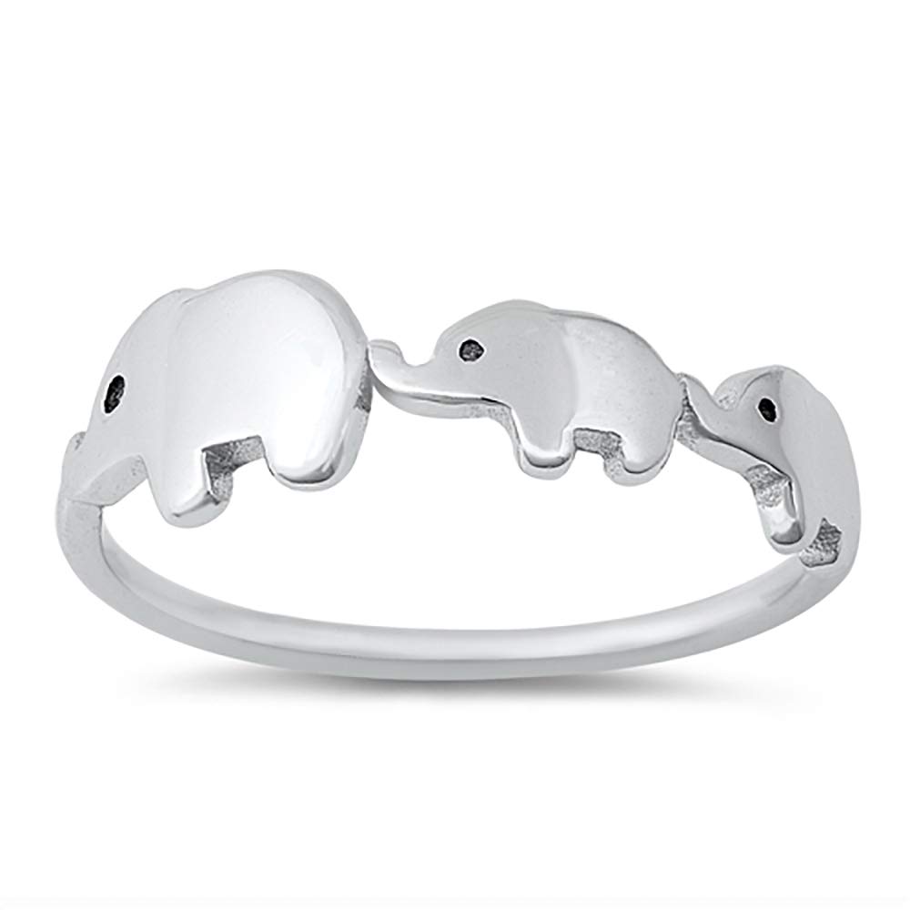 CloseoutWarehouse Rhodium Plated Sterling Silver Elephant Family Ring Size 6