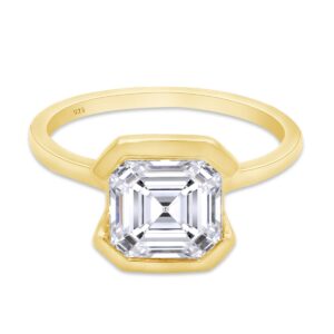 SAVEARTH DIAMONDS 2 CT 7.5MM Asscher Cut Lab Created Moissanite Diamond Solitaire Ring In 14k Yellow Gold Over Sterling Silver Jewelry For Womens Engagement Wedding Birthday (2 Cttw) Size-6.5