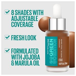 Maybelline Green Edition Superdrop Tinted Oil Base Makeup, Adjustable Natural Coverage Foundation Formulated With Jojoba & Marula Oil, 40, 1 Count