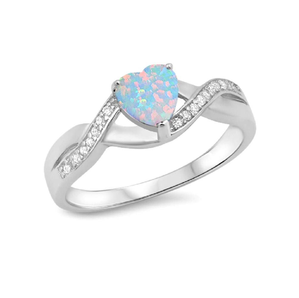 CloseoutWarehouse Cubic Zirconia Infinity Heart Ring Sterling Silver (Color Options, Sizes 4-13) (White Simulated Opal, 14)