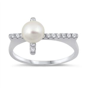 closeoutwarehouse white simulated pearl center clear cubic zirconia flat cross ring sterling silver size 7