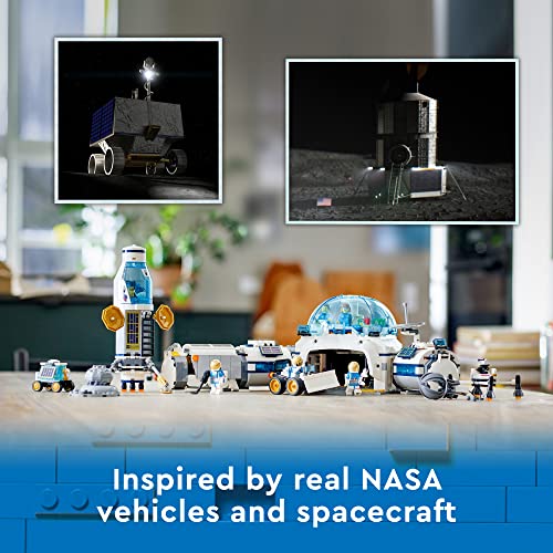 LEGO City Lunar Research Base Outer Space Toy for Kids who Love Space 60350, NASA Inspired Lunar Lander, Rover and Moon Buggy with 6 Astronaut Minifigures, Ages 7 Plus