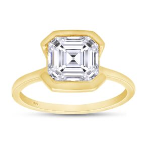 SAVEARTH DIAMONDS 2 CT 7.5MM Asscher Cut Lab Created Moissanite Diamond Solitaire Ring In 14k Yellow Gold Over Sterling Silver Jewelry For Womens Engagement Wedding Birthday (2 Cttw) Size-6.5