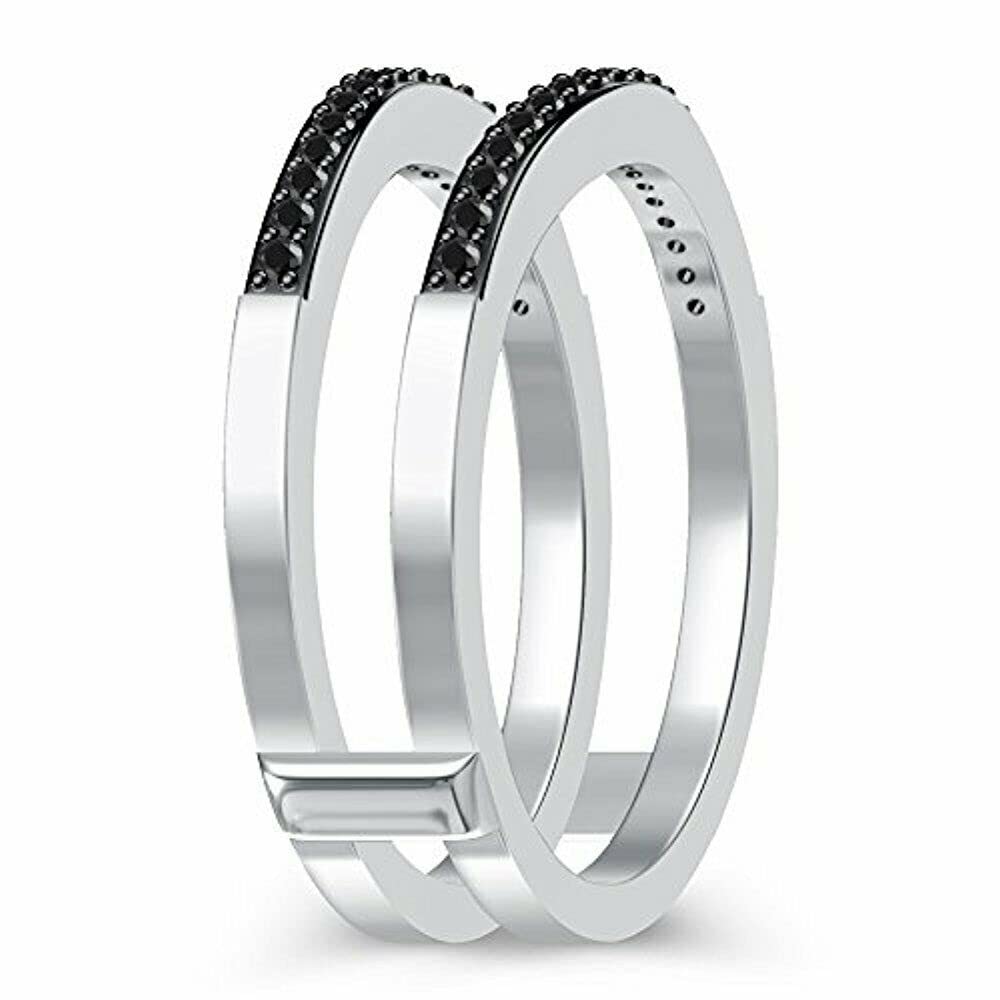 AryanJewels Round Cut Black Diamond Solitaire Ring Guard Wrap Enhancer Wedding Enhancer for Women in 925 Sterling Silver 14K White Gold Over