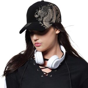 ZRSYH Baseball Cap Chinese Dragon Hat Embroidered Hats Stylish Hip Hop Hats Adjustable Baseball Cap Retro Chinese Style Baseball Cap,Black