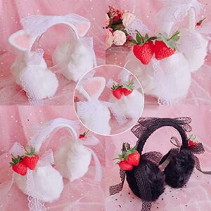 kaixinbukaixin Ear Muffs Cat Ear White Strawberry Black Lolita Cute Ear Muffs Winter Ear Warmers Faux Fur Outdoor Ear Covers,Black Strawberry