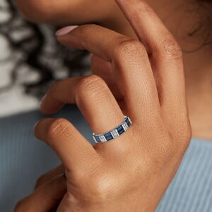 Jewelrygift 925 Sterling-Silver Half Eternity Ring Created-Blue Sapphire Gtone Mossanite Design Jewelry Gift for Women Ring US Ring Size : 9.5