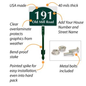 SmartSign 7 x 10 inch Custom House Address Yard Sign with 18 inch Stake (Dome Design), 40 mil Reflective Rustproof Aluminum With UV-Proof Overcoat, Choose Color, Set of 1, Made in USA