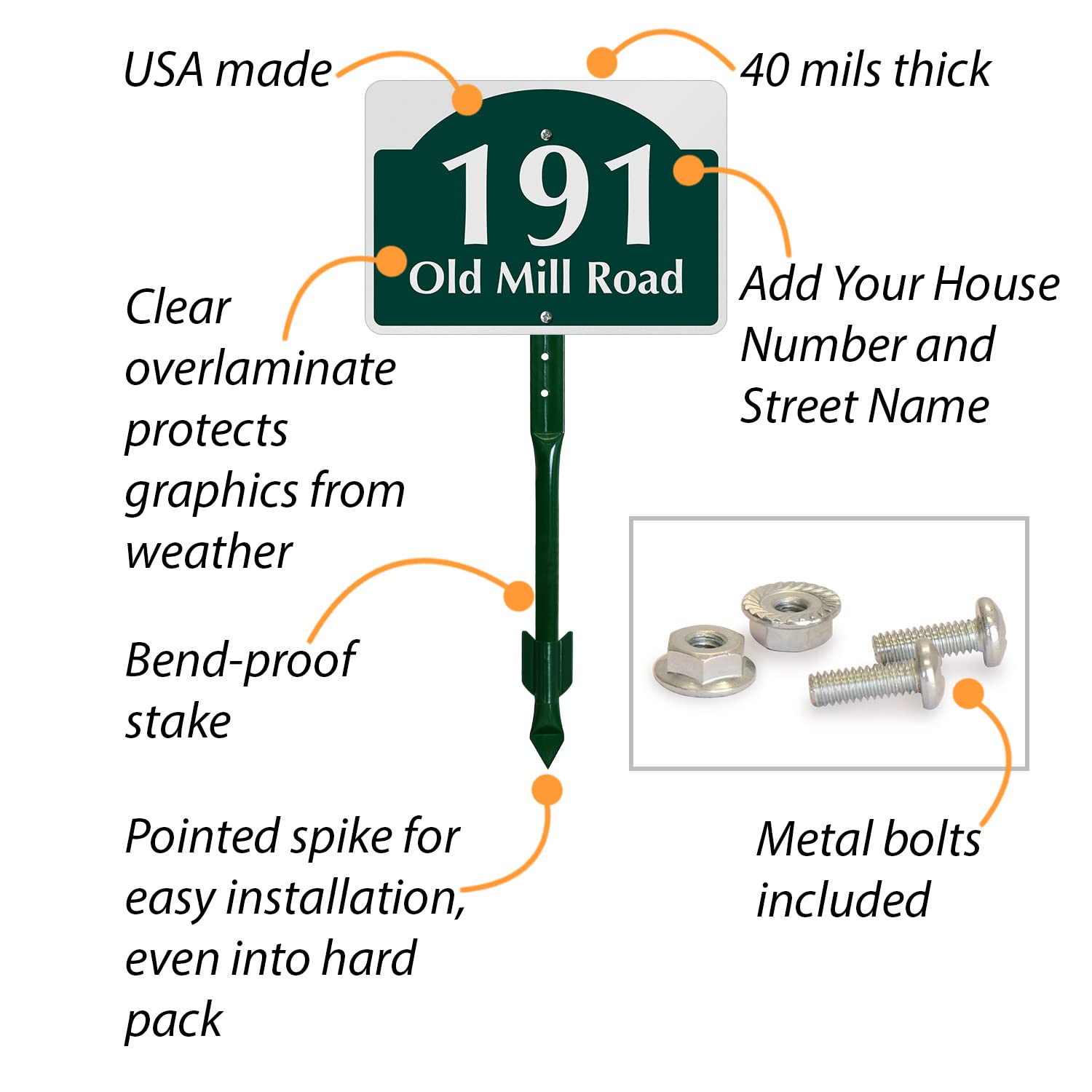 SmartSign 7 x 10 inch Custom House Address Yard Sign with 18 inch Stake (Dome Design), 40 mil Reflective Rustproof Aluminum With UV-Proof Overcoat, Choose Color, Set of 1, Made in USA