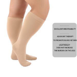 Compression Socks for Women Plus Size Compression Socks Wide Calf Compression Socks Women Men Medias de Compresion para Mujer Circulation Support Medical Beige Pro Knee High Compression Socks 7XL