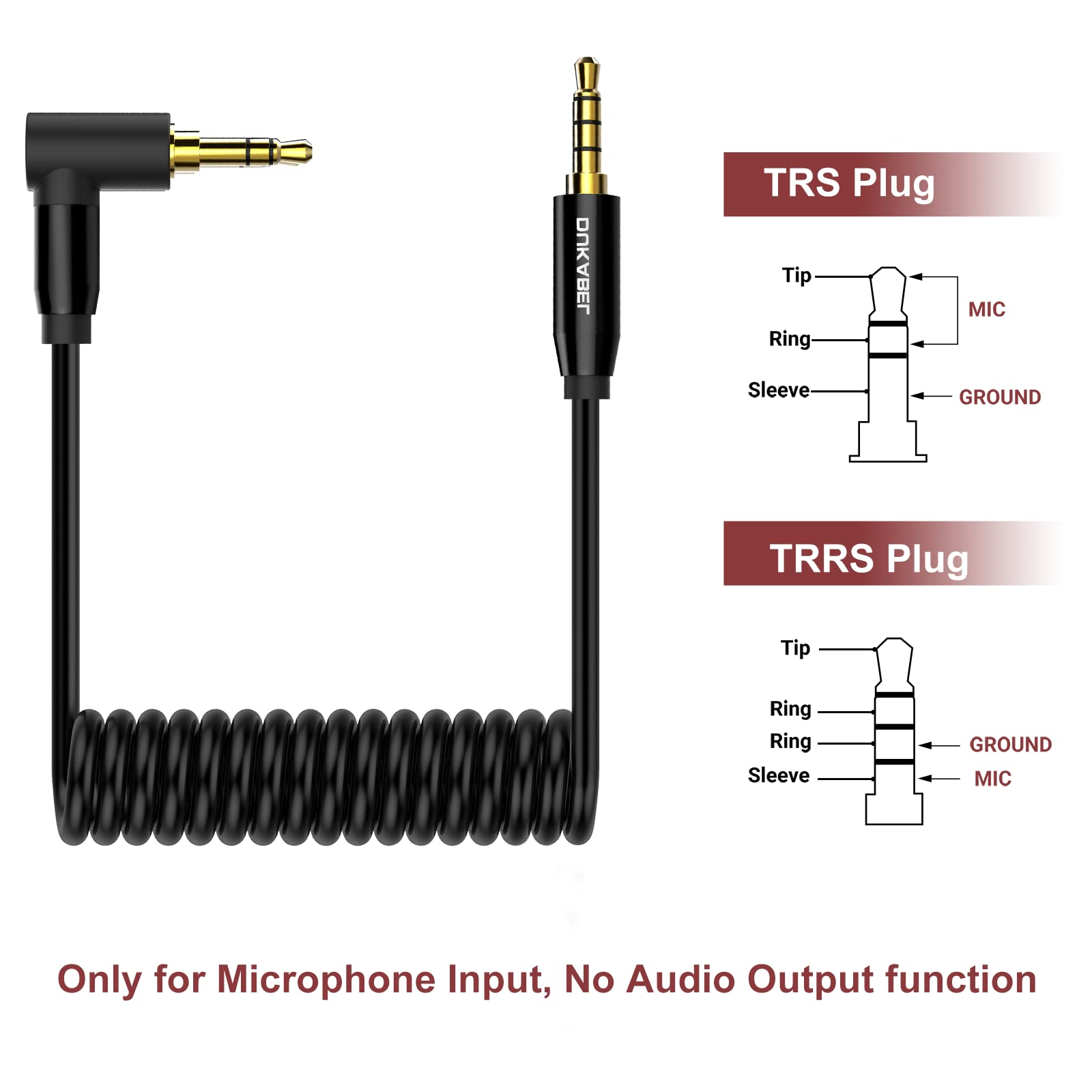 DUKABEL TRS TRRS Microphone Adapter, DC7 TRRS Replacement Patch Cable for VideoMicro/Wireless Go/Recorder/iOS & Android Smartphone