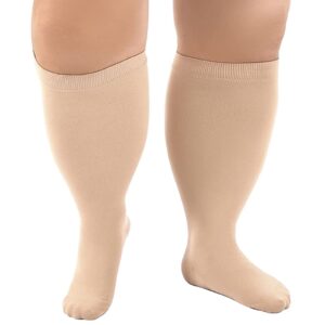 Compression Socks for Women Plus Size Compression Socks Wide Calf Compression Socks Women Men Medias de Compresion para Mujer Circulation Support Medical Beige Pro Knee High Compression Socks 7XL