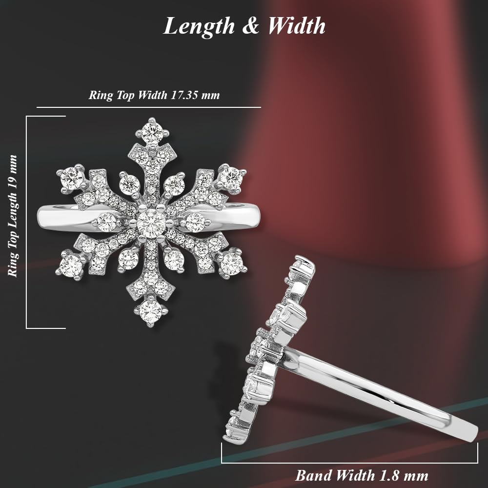 Diamond2Deal 925 Sterling Silver Rhodium-plated Cubic Zirconia Snowflake Ring Size-8