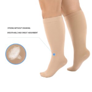 Compression Socks for Women Plus Size Compression Socks Wide Calf Compression Socks Women Men Medias de Compresion para Mujer Circulation Support Medical Beige Pro Knee High Compression Socks 7XL