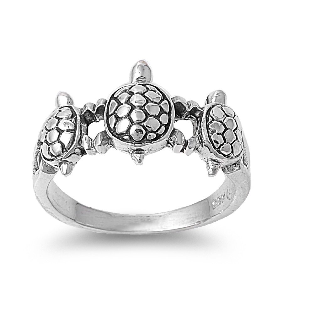 CloseoutWarehouse 925 Sterling Silver Three Turtles Ring Size 10