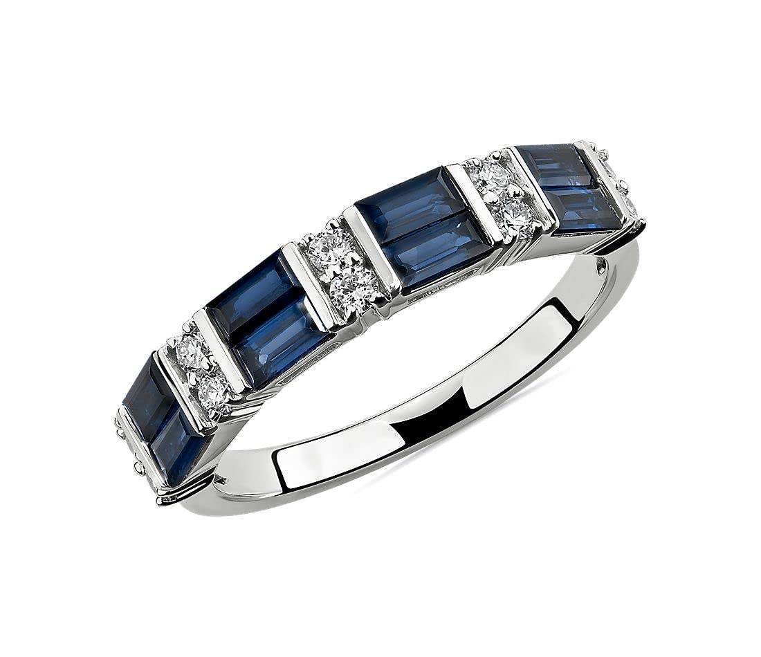 Jewelrygift 925 Sterling-Silver Half Eternity Ring Created-Blue Sapphire Gtone Mossanite Design Jewelry Gift for Women Ring US Ring Size : 9.5